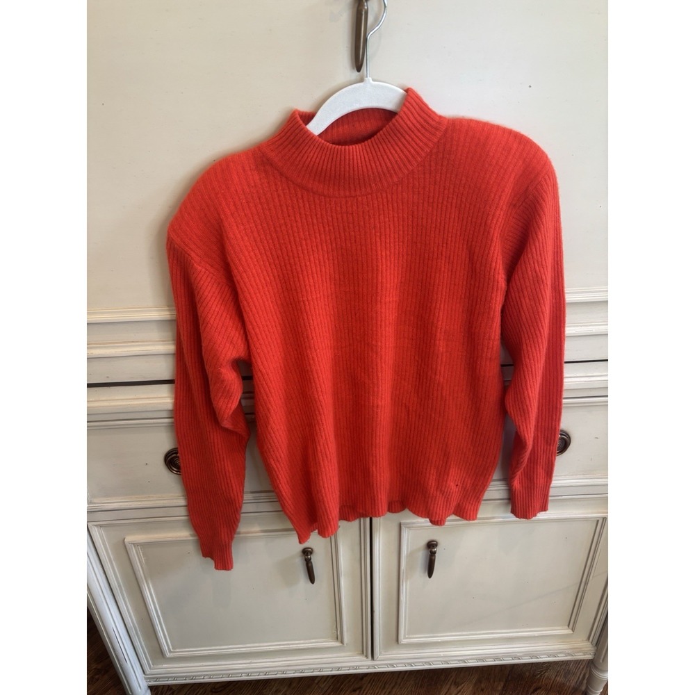 Neiman Marcus 100% Cashmere Red Mock Neck Sweater Small READ Shoulder Pads